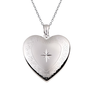 Sterling Silver Heart with Scroll Border and Star Design Locket