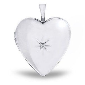 Sterling Silver  Sweetheart  Heart Locket With Cubic Zirconia