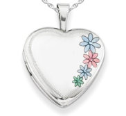 Sterling Silver Enameled Flower Heart Photo Locket
