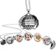 Antiqued Expandable 4 Photo Ball Locket with Chain