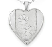 Sterling Silver Two Paw Prints Heart Photo Locket