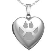 Sterling Silver Cat s Paw Print Heart Photo Locket