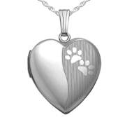 Sterling Silver Paw Prints Heart Photo Locket
