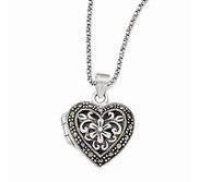 Marcasite Heart Photo Locket w  18 Chain Necklace