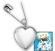 Sterling Silver Wedding Bouquet Heart Photo Locket With Safety Pin