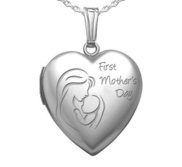 Sterling Silver   First Mother s Day   Heart Photo Locket