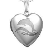 Sterling Silver Dolphin Heart Photo Locket