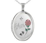 Sterling Silver Mom Floral Oval Photo Locket