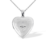 Sterling Silver Floral Design Heart Locket With Cubic Zirconia