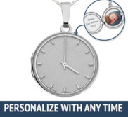 Sterling Silver Personalized Clock with Time Round Photo Locket