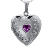 Sterling Silver Floral Border with Birthstone Heart Photo Locket