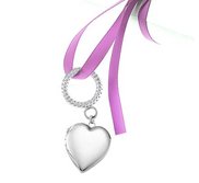 Sterling Silver Wedding Bouquet Heart Photo Locket With Ribbon Loop