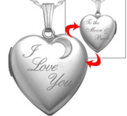 Sterling Silver   I Love You To The Moon   Back  Heart Photo Locket