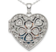 Sterling Silver Pierced Heart Photo Locket with Cubic Zirconia