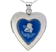 Sterling Silver Blue Angel Cameo Heart Photo Locket