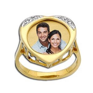 Gold Heart Photo Ring With Diamonds