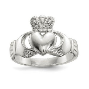 Sterling Silver Polished CZ Claddagh Ring