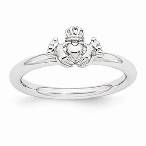 Sterling Silver Ladies and Children Stackable Expressions Rhodium Claddagh Ring