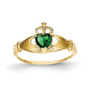 Ladies or Children 14K Green CZ Polished Claddagh Ring