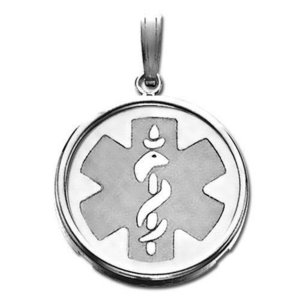 Sterling Silver Medical ID Round Bezel Frame Charm or Pendant