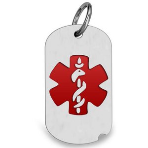 Stainless Steel Medical Dog Tag Pendant with Red Enamel