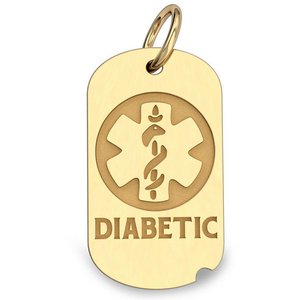 14k Yellow Gold Diabetic Dog Tag Charm or Pendant