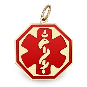 14k Gold Filled Medical ID Octagon Charm or Pendant with Red Enamel