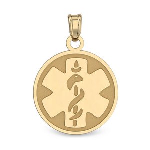 14k Yellow Gold Medical ID Round Charm or Pendant