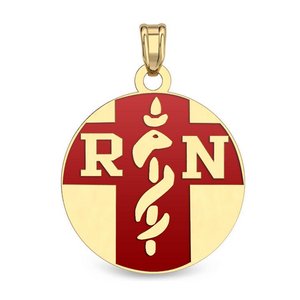 14k Yellow Gold RN Charm or Pendant with Red Enamel