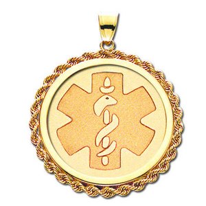 14k Yellow Gold Medical ID Round Rope Frame Charm or Pendant