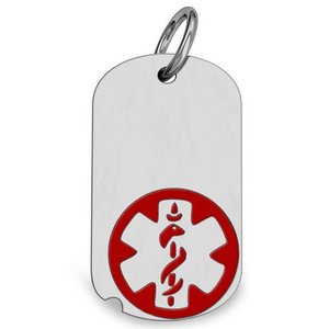 Stainless Steel Medical ID Dog Tag Pendant w  Red Enamel