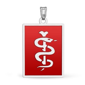 14k White Gold Medical ID Rectangle Charm or Pendant with Red Enamel