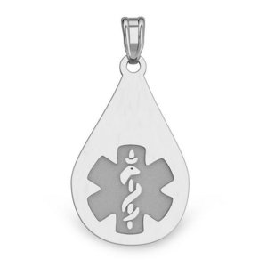 14k White Gold Medical ID Teardrop Charm or Pendant