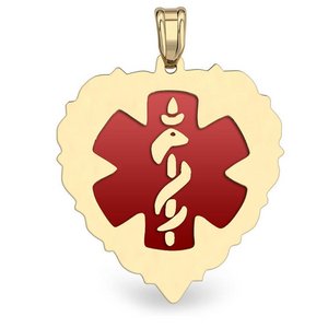 14k Yellow Gold Medical ID Heart Charm or Pendant with Red Enamel