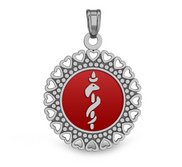 PicturesOnGold.com Sterling Silver RN Medical ID Charm or Pendant W/Red Enamel 1-1/4 Inch X 1-1/4 Inch