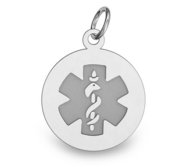 14k White Gold Medical ID Round Charm or Pendant