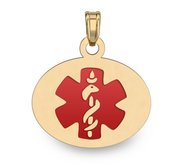 14k Gold Filled Medical ID Oval Charm or Pendant with Red Enamel