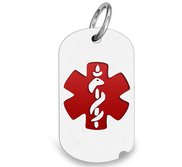 14k White Gold Medical ID Dog Tag Charm or Pendant with Red Enamel