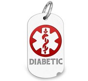 Sterling Silver Diabetic Dog Tag Charm or Pendant with Red Enamel