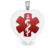 14K White Gold Medical ID Heart Charm or Pendant with Red Enamel