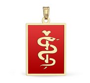 14k Yellow Gold Medical ID Rectangle Charm or Pendant with Red Enamel