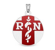 14k White Gold RN Charm or Pendant with Red Enamel