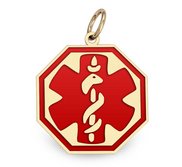 14k Yellow Gold Medical ID Octagon Charm or Pendant with Red Enamel
