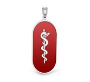 14k White Gold Medical ID Pill Shaped Charm or Pendant with Red Enamel