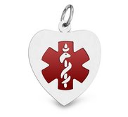 14K Yellow Gold Medical ID Heart Charm or Pendant with Red Enamel