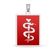 14k White Gold Medical ID Rectangle Charm or Pendant with Red Enamel