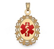 14k Yellow Gold Medical ID Oval Charm or Pendant with Red Enamel