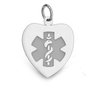 14K White Gold Medical ID Heart Charm or Pendant