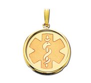 14k Yellow Gold Medical ID Round Bezel Frame Charm or Pendant