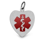 Stainless Steel Medical ID Heart Charm or Pendant with Red Enamel